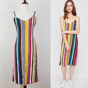Express Multicolor Striped Midi Slip Dress